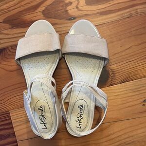 Life Stride Cream Sandals with Ankle Strap